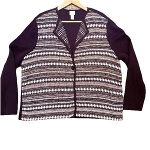 Chicos Textured Stripe Cardigan Women's Size 4 (XXL)  Black Brown White, Career